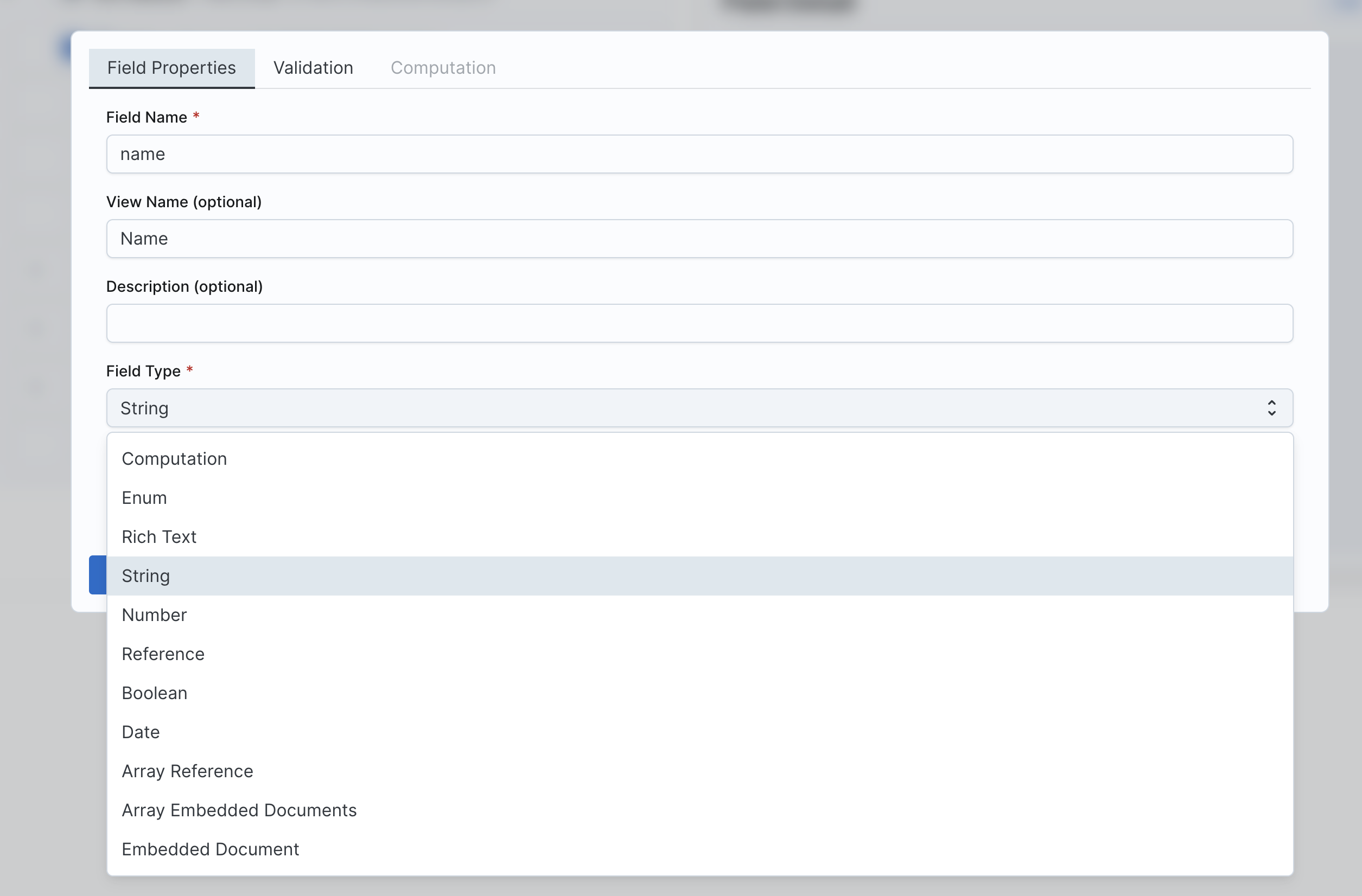 Field types supported