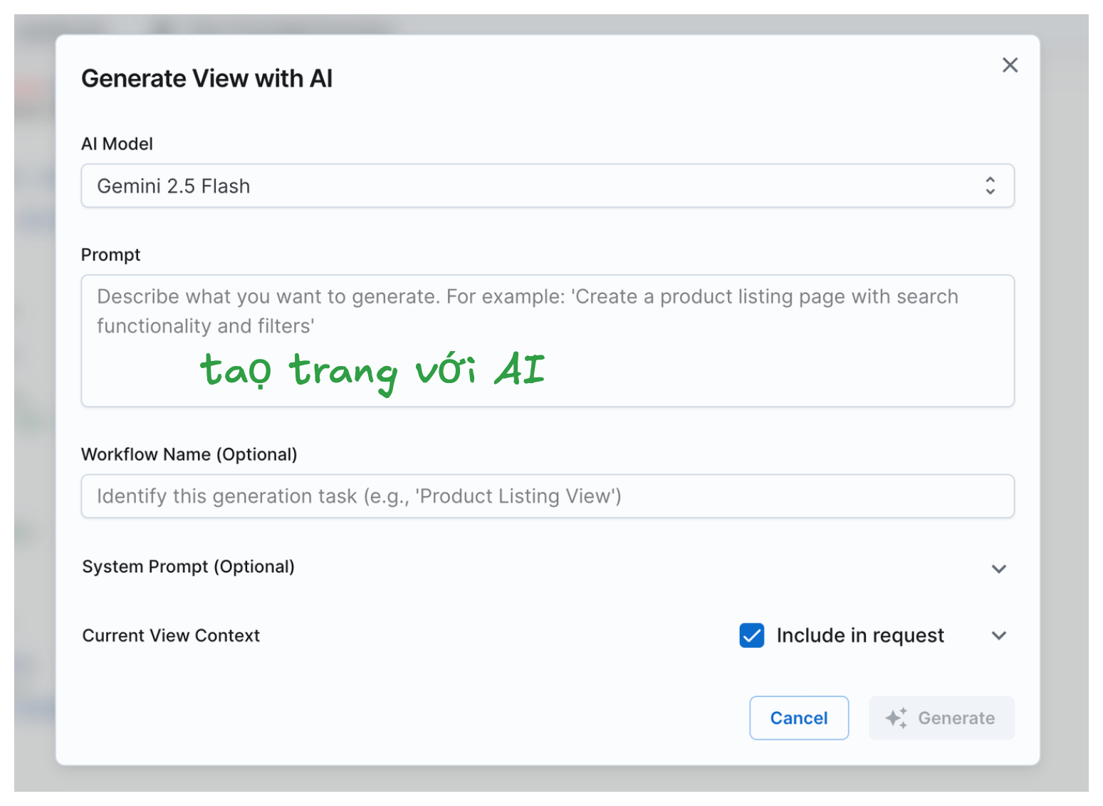 Generate view with AI